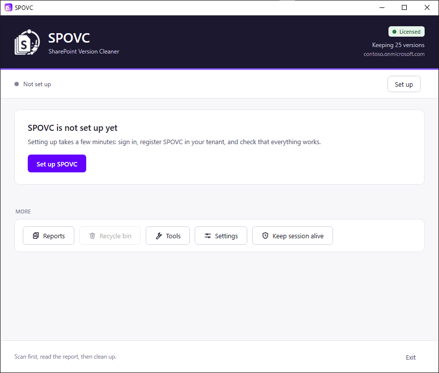 Premier lancement : SPOVC propose de se configurer.