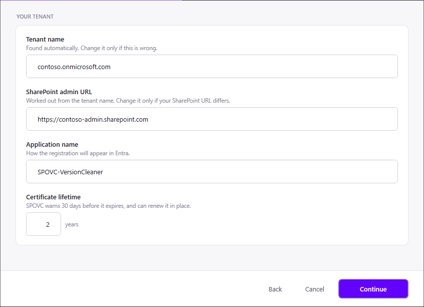 D&eacute;tails du tenant et de l'application.